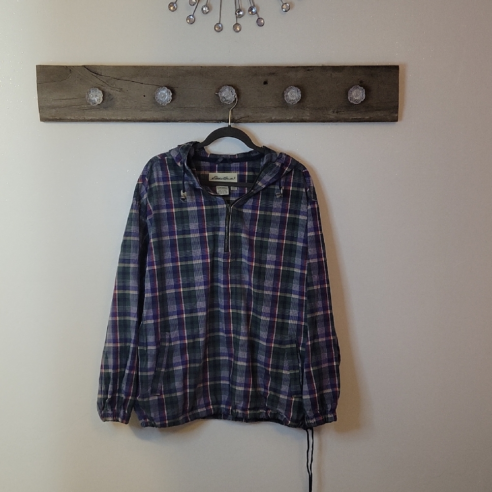 Vintage '90s Eddie Bauer Multicolor Plaid Hoodie Jacket SZ MED